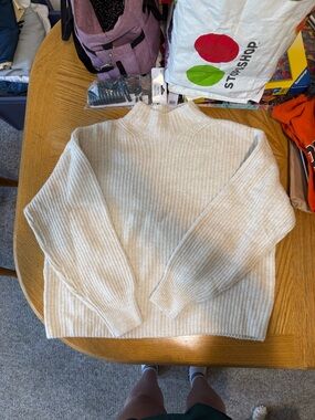Cream Ribbed Turtleneck Sweater